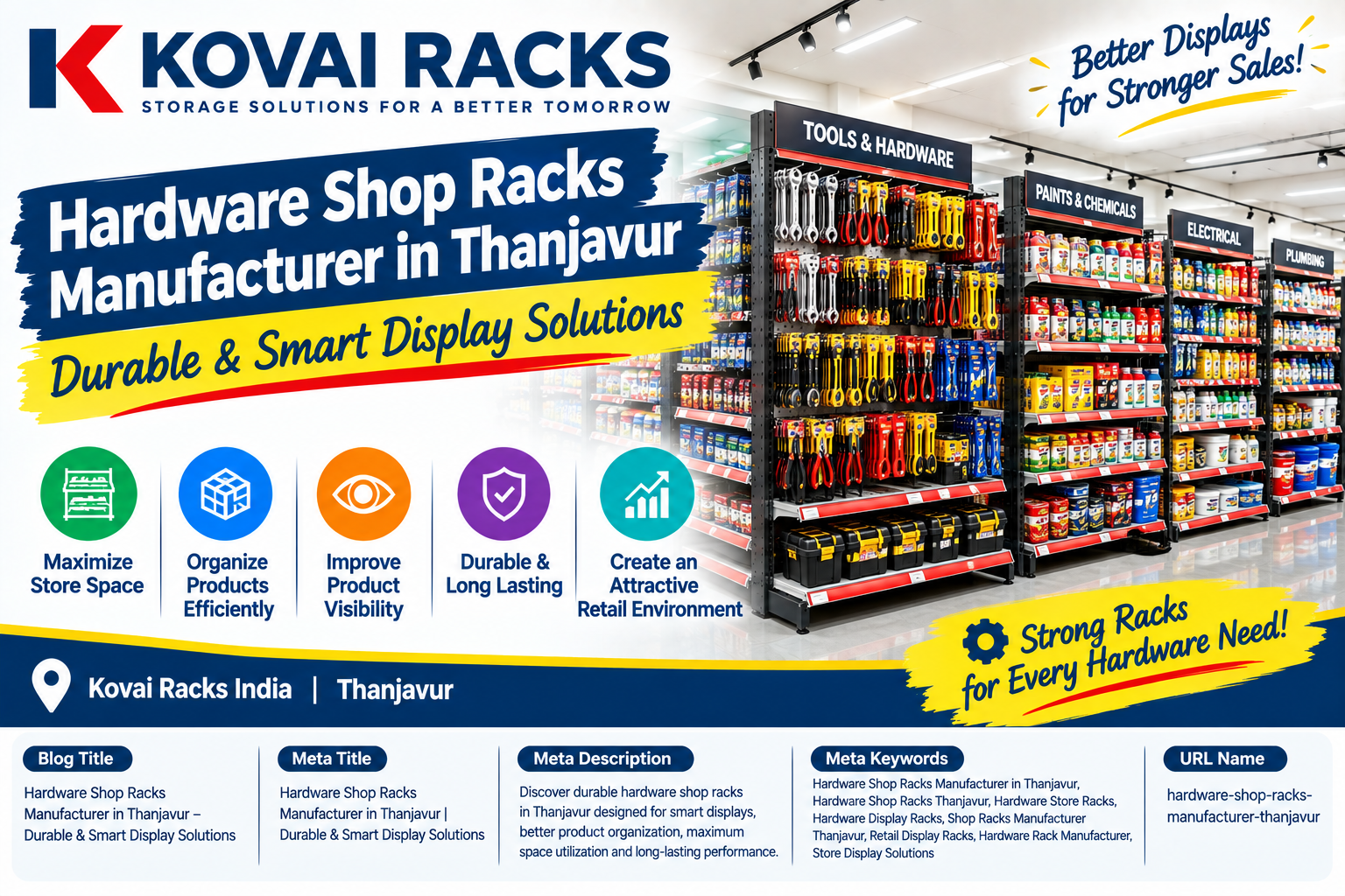 Hardware Shop Racks Manufacturer in Thanjavur – Durable & Smart Display Solutions